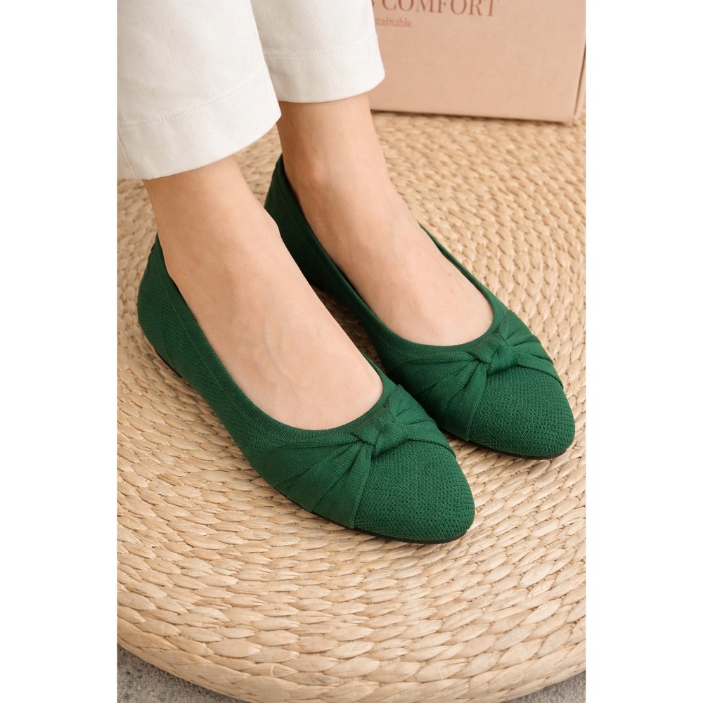 VIVAIA Bibi Knotted Flats‎ Forest Green Round Toe Knit Shoes EU/43  US/11 New